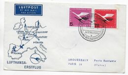 1955 - BRD - ENVELOPPE 1° LIAISON AERIENNE LUFTHANSA De HAMBURG => PARIS - Primeros Vuelos