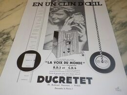 ANCIENNE PUBLICITE EN CLIN D OEIL  DUCRETET 1932 - Altri & Non Classificati