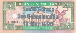 Somaliland 5 Shillings, P-14 (18.5.1996) - UNC - Silver Overprint  - 5 Years Somaliland - Somalia