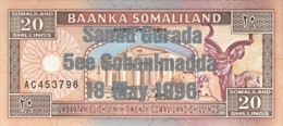 Somaliland 20 Shillings, P-16 (18.5.1996) - UNC - Silver Overprint  - 5 Years Somaliland - Somalia