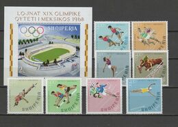 Albania 1968 Olympic Games Mexico, Football Soccer, Equestrian Etc. Set Of 8 + S/s MNH - Estate 1968: Messico