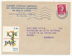 FRANCE => Vignette "Foire De Paris 25 Mai / 10 Juin 1957" Sur Env. En Tête Chambre Syndic. Jeux Jouets - 15F Muller 11/5 - Cartas & Documentos