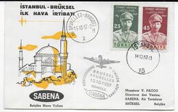 1957 - ENVELOPPE 1° LIAISON AERIENNE Par SABENA De ISTANBUL (TURQUIE) => BRUXELLES (BELGIQUE) - Corréo Aéreo