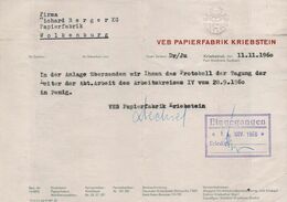 E0002 - Kriebstein Trockenstempel VEB Papierfabrik - Rechnung Quittung Firmenpost - 1950 - ...