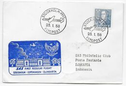 1958 - SUEDE - ENVELOPPE 1° LIAISON AERIENNE REGULIERE De STOCKHOLM => DJAKARTA (INDONESIA) - Lettres & Documents