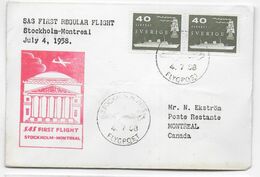 1958 - SUEDE - ENVELOPPE 1° LIAISON AERIENNE SAS De STOCKHOLM => MONTREAL (CANADA) - Cartas & Documentos