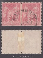 Paire Du 50c Sage Rose Type III Oblitéré TB (Y&T N° 104, Cote  +100€) - 1898-1900 Sage (Type III)