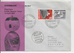 1957 - SUISSE - ENVELOPPE 1° LIAISON AERIENNE SWISSAIR De ZÜRICH / GENEVE => TOKYO (JAPAN) - First Flight Covers