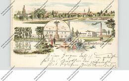 0-5239 KINDELBRÜCK, Lithographie, Schuhfabrik, Kriegerdenkmal, Gründelsloch, Gesamtansicht - Sömmerda