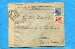 Marcophilie-lettre Daemark >Françe Cad 1915-2-stamps N° 43+44 Censurée - Maschinenstempel (EMA)