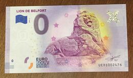 90 BELFORT LE LION BILLET ZERO 0 EURO SOUVENIR 2020 PAPER MONEY 0 EURO SCHEIN BANKNOTE BANK NOTE - Pruebas Privadas