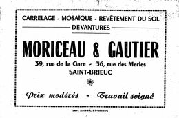 SAINT-BRIEUC - Carte De Visite De La Maison De Carrlage , Revêtement Du Sol " MORICEAU & GAUTIER "39 Rue De La Gare - Saint-Brieuc