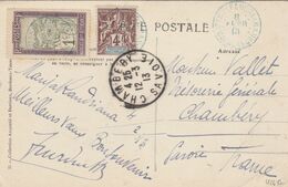 MADAGASCAR YT 30 + 94 SUR CPA AU TARIF MANJAKANDRIANA 8/2/1913 POUR CHAMBERY SAVOIE - Cartas & Documentos