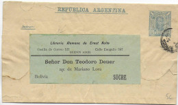 1891 - ARGENTINE - BANDE ENTIER POSTAL De RIO De JANEIRO (LIBRAIRIE ALLEMANDE) => SUCRE (BOLIVIE) ! - Postal Stationery