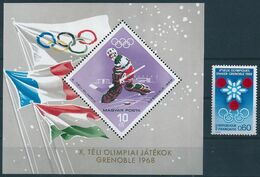 8025 Winter Olympic Grenoble 1968 Sport Ice Hockey Flag Architecture Stadium Rings 1xStamp+1xS/S Lot#250 - Winter 1968: Grenoble