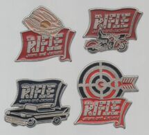 PINS PIN'S TIR A L'ARC RIFLE JEANS ET JACKETS AUTO MOTO BASEBALL LOT 4 PINS RE - Boogschieten