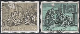 Italia 1977 Uf. 1399-1400 "Adorazione Dei Pastori" Incisioni Di P. Testa E G.J. Caraglio Used Natale Christmas Barocco - Engravings