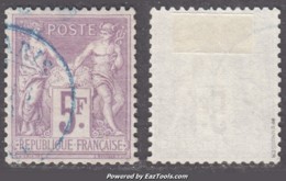 *RARE* 5Fr Sage Violet/lilas Cachet BLEU Superbe & Signé (Y&T N° 95, Cote: +240€) - 1876-1898 Sage (Type II)
