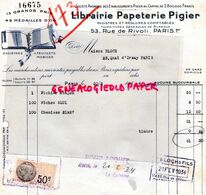 75- PARIS- FACTURE LIBRAIRIE PAPETERIE PIGIER- 53 RUE DE RIVOLI- 1934 - Imprenta & Papelería