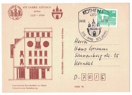 IZ883   DDR 1990 - Privat-Postkarte 875 Jahre Köthen - Innerstädtische Rekonstruktion Von Köthen - Cartes Postales Privées - Oblitérées