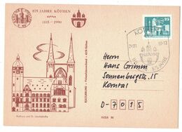 IZ884   DDR 1990 - Privat-Postkarte 875 Jahre Köthen - Rathaus Und St.Jakobskirche - Cartes Postales Privées - Oblitérées