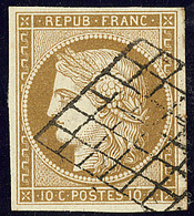 CERES 1849. No 1c, Bistre-verdâtre Foncé, Obl Grille, Jolie Pièce. - TB - 1849-1850 Ceres