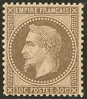 ** EMPIRE LAURE. No 30, Brun, Avec Fond Légèrement Ligné, Jolie Pièce. - TB. - R - 1863-1870 Napoléon III Con Laureles