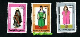 1987- Tunisie- Typical Regional Costumes- Clothes- Vetements- Women- Femmes- Complete Set 3v.MNH** - Tunesien (1956-...)