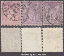 Trois Nuances Du 5Fr Sage (lilas, Violet, Et Violet Foncé)  Oblitérés TB (Y&T N° 95 & 95a, Cote: +320€) - 1876-1898 Sage (Type II)