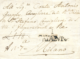 D.P. 1. 1784 (13 SEP). Carta De Miraflores De La Sierra A Milán. Marca "B/CATALUÑA" Nº 44N Aplicada En Tránsito. Porteo  - ...-1850 Vorphilatelie