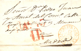 D.P. 1. 1851 (11 ABR). Carta De Camencia A Madrid. Fechador Nº 4R De Buitrago Y Porteo "1R" En Rojo De Madrid. Rarísimo  - ...-1850 Vorphilatelie