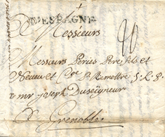 D.P. 1. 1772 (6 FEB). Carta De Madrid A Grenoble (Francia). Marca "D.ESPAGNE" Lineal En Negro. Porteo Mms. "20" Soles. E - ...-1850 Vorphilatelie