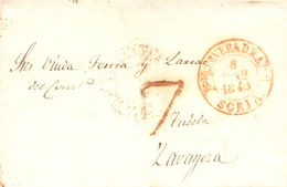 D.P. 3. 1845 (8 ENE). Envuelta De Cervera Del Río Alhama A Zaragoza. Fechador Nº 5R Aceitoso. Porteo "7" Cuartos. Precio - ...-1850 Vorphilatelie