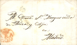 D.P. 4. 1845 (1 FEB). Carta De Ariza A Madrid. Marca "ARA/GON" Nº 1 Coronada En Rojo, Atribuida A Arija. Porteo "7" Cuar - ...-1850 Vorphilatelie