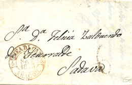 D.P. 4. 1843 (14 SEP). Carta De Castejón A Sadaba. Fechador De Ejea De Los Caballeros Nº 4R Oxidado. Porteo "6" Cuartos. - ...-1850 Vorphilatelie