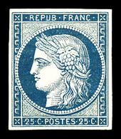 ** N°4, 25c Bleu, Quatre Belles Marges, Fraîcheur Postale. SUPERBE. R.R. (signé Calves/Certificats) - 1849-1850 Cérès