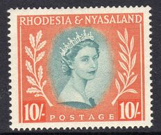 Rhodesia & Nyasaland 1955 10/- Blue-green & Orange Definitive, Very Lightly Hinged Mint, SG 14 (BA) - Rhodesia & Nyasaland (1954-1963)