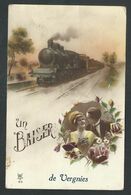 +++ CPA - Fantaisie - Un Baiser De VERGNIES - Froidchapelle - Couple - Train - Fleur  // - Froidchapelle