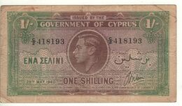 CYPRUS  1 Shilling   P20a    Dated 29th May 1940     King George VI - Chypre