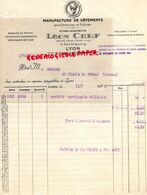 69- LYON- FACTURE LEON CERF- CONFECTION MANUFACTURE VETEMENTS-4 RUE CHAPONNAY- 1935 - Kleding & Textiel