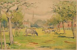 Repro Signée F. Coenraets Peintre Né à Ixelles . Leger Pli . Paturage . Vaches - Ixelles - Elsene