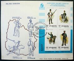 1980 URUGUAY FDC Postmark - Army Armee Ejercito Coat Of Arms Blason Uniforme Uniform Sword Guns Horse Cheval -Yv S/s H35 - Uruguay