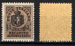 ITALIA LUOGOTENENZA - 1945 -RECAPITO AUTORIZZATO - CON SOVRASTAMPA - MNH - Servicio Privado Autorizado