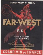 Superbe Ancienne Etiquette VIN - FAR-WEST Old Export (LAHEYNSON Y MIRA) / Cheval, Cow-Boy - Pferde