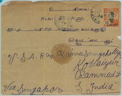 91267 - INDOCHINE - Postal History - STATIONERY COVER To INDIA Via SINGAPORE  1920 - Lettres & Documents