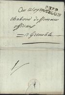 Isère 38 Port Payé P.37.P. Bourgoin Noir (35x11) Pour Grenoble 1 Prairial An 8 (1800) Dos Taxe 4 Acquittée - 1701-1800: Vorläufer XVIII