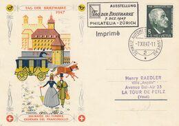Suisse - Année 1947 - Oblitéré 07/12/1947 - Journée Du Timbre,  Oblit Automobil-post - Cachet Zurich - Cartas & Documentos