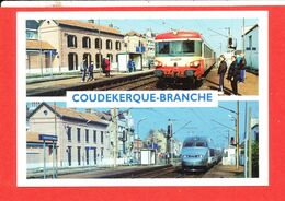 59 COUDEKERQUE BRANCHE Cp Animée Deux Vues Avec TRAIN    Edit DKPS - Coudekerque Branche