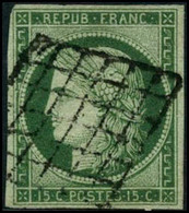 Oblit. N°2 15c Vert, Court En Haut à Gauche, Signé Brun - TB - 1849-1850 Ceres