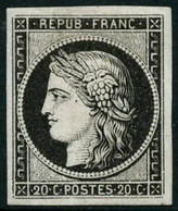 ** N°3a 20c Noir S/blanc, Signé Calves Et Roumet  - TB - 1849-1850 Cérès